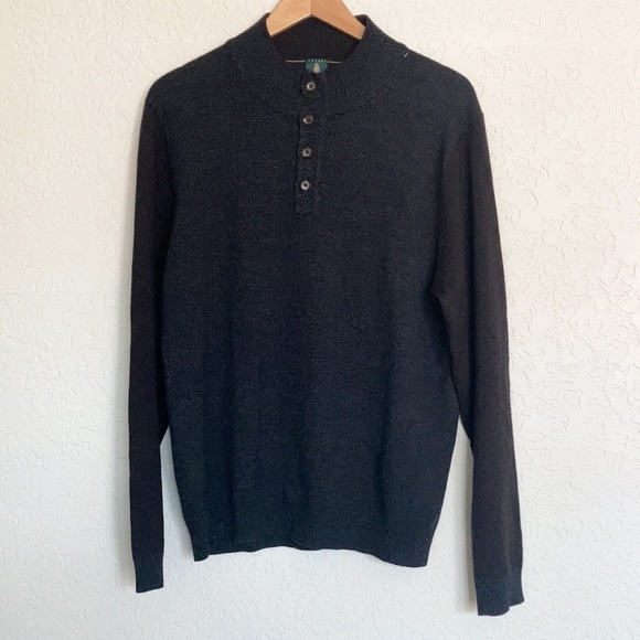 robert talbott 100% merino wool two tone quarter button sweater - Picture 1 of 11